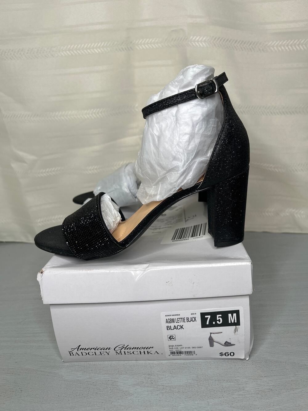 American Glamour Badgley Mischka Norrie Heeled Sandals Black Womens Size 7.5